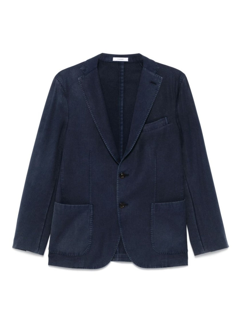 Boglioli Single-Breasted Navy Wool Blazer With Front Patch Pockets