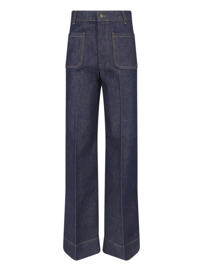 Victoria Beckham Wide-Leg High-Waisted Jeans With Contrast Stitching