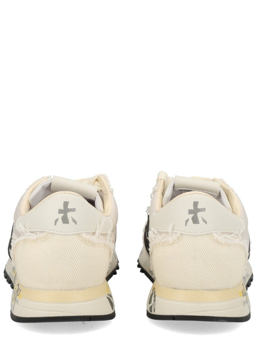 Premiata Lucy Cream Fabric Black Sneakers