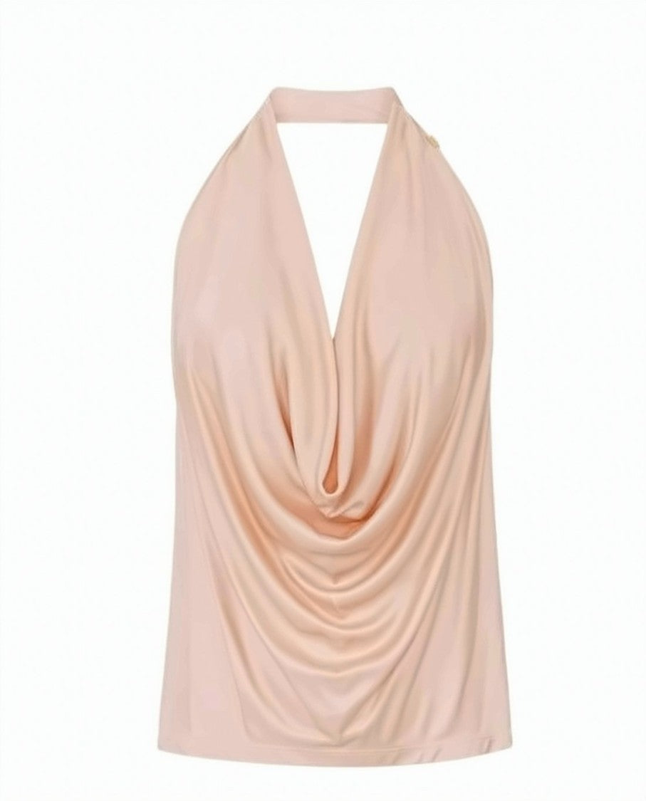 Elisabetta Franchi Shiny Viscose Jersey Gutter Neckline Top