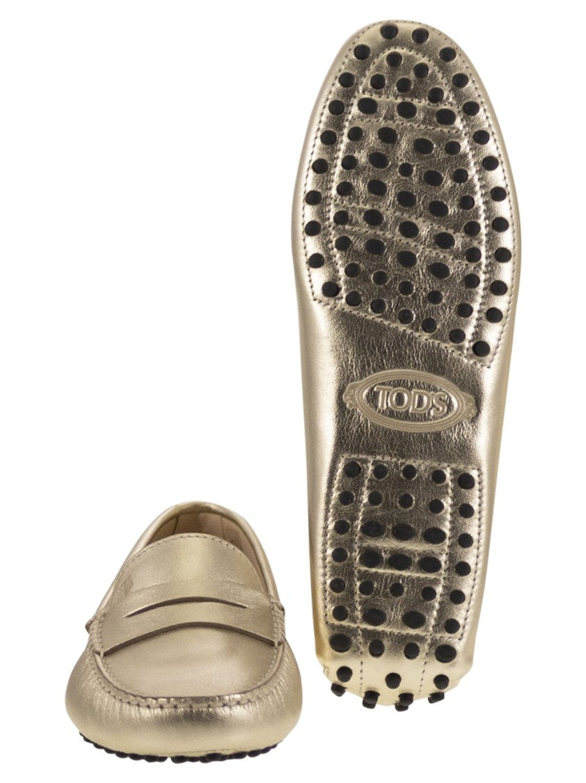 Tod's Metallic Leather Moccasin With Hand-Stitched Accents