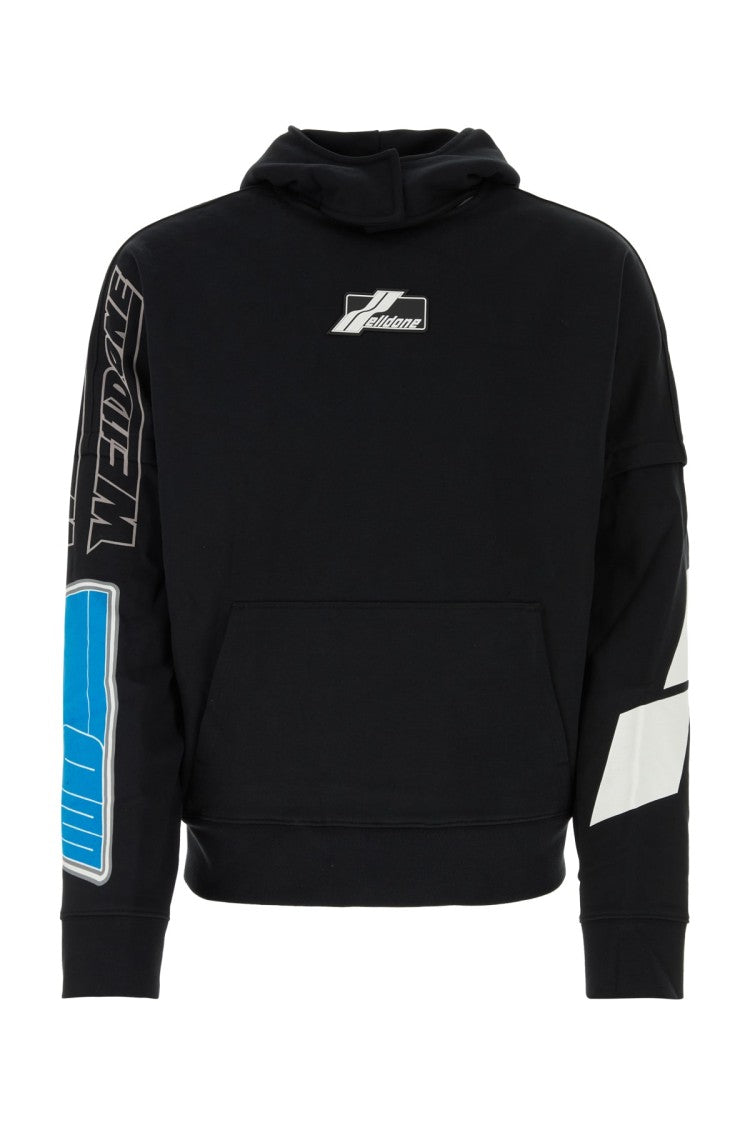 We11 Done Cropped Black Hoodie With Graphic Prints