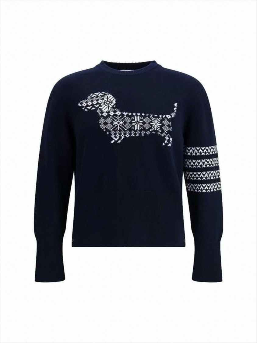 Thom Browne Crew Neck Sweater With Dog Motif