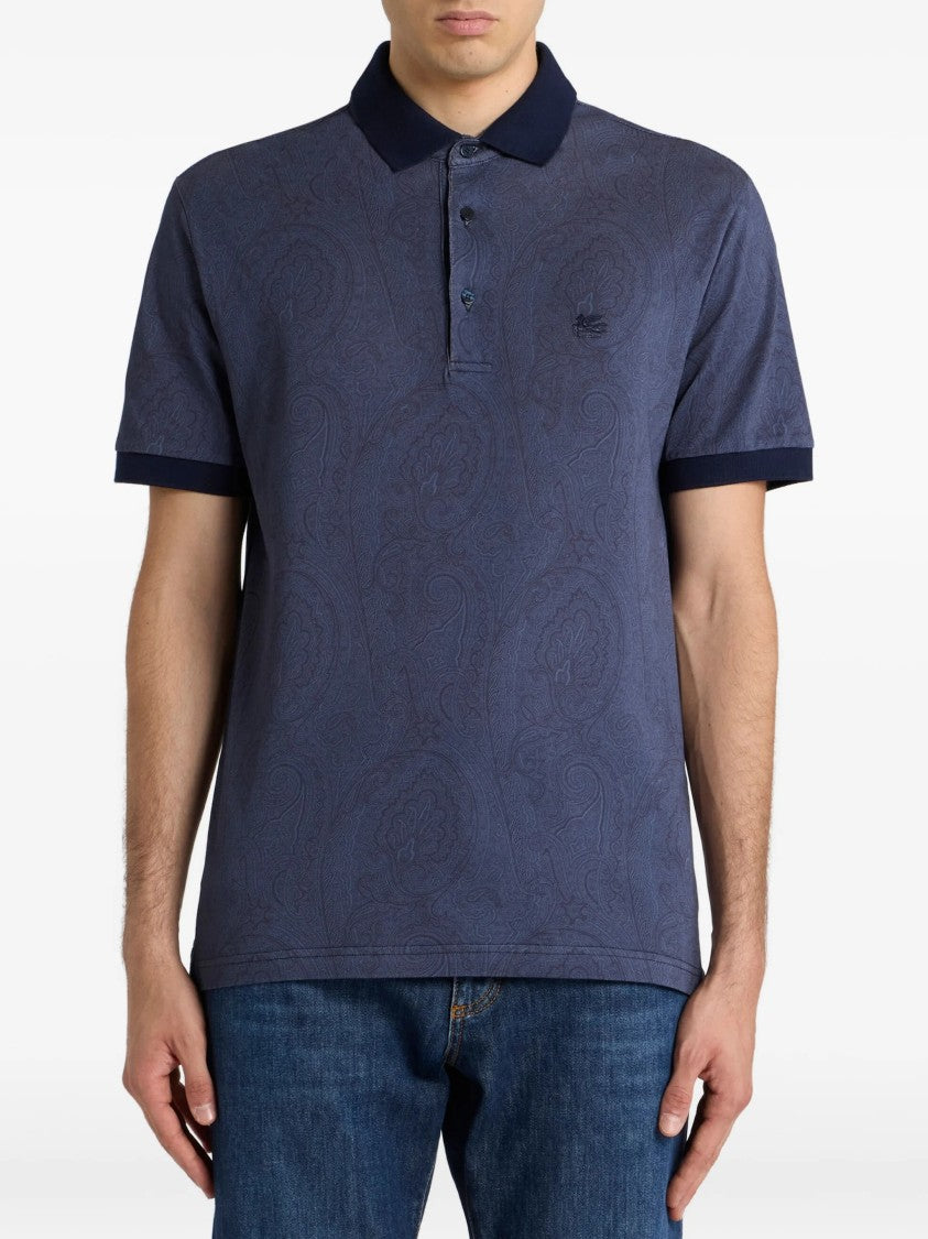 Etro Blue Roma Short-Sleeved Paisley Pattern Polo