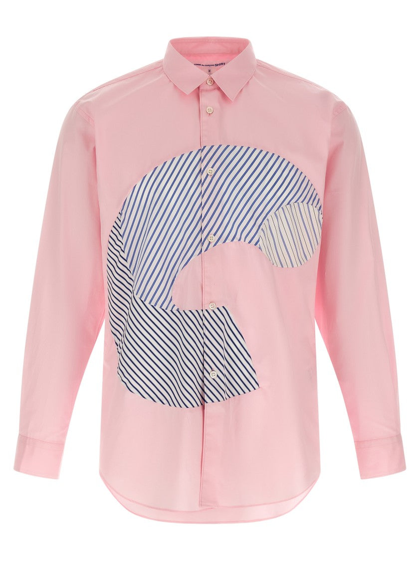 Comme Des Garçons Cotton Poplin Shirt With Contrasting Inserts And Asymmetric Hem
