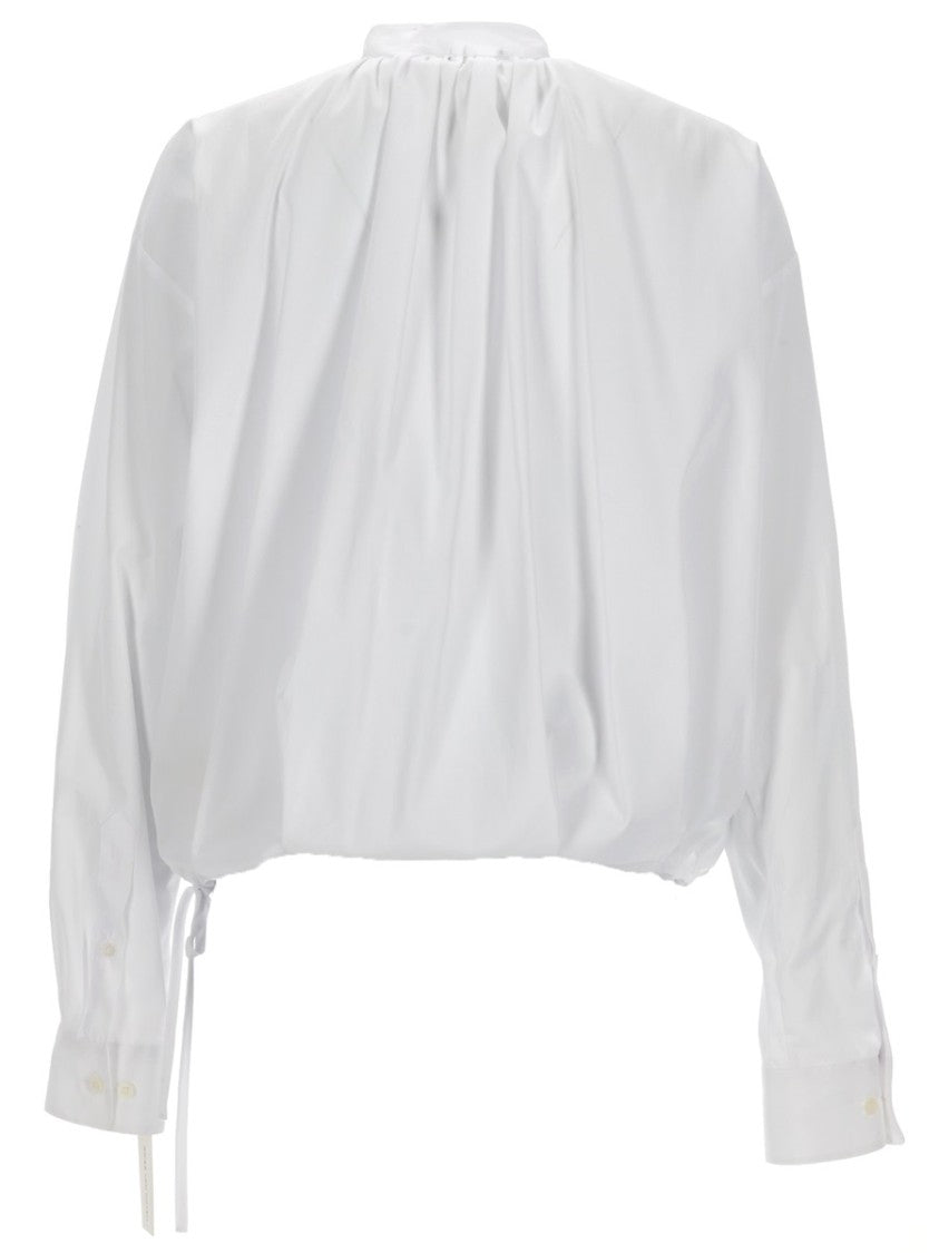 Dries Van Noten Neutral Cenver Gathered Ruffle Cotton Blouse