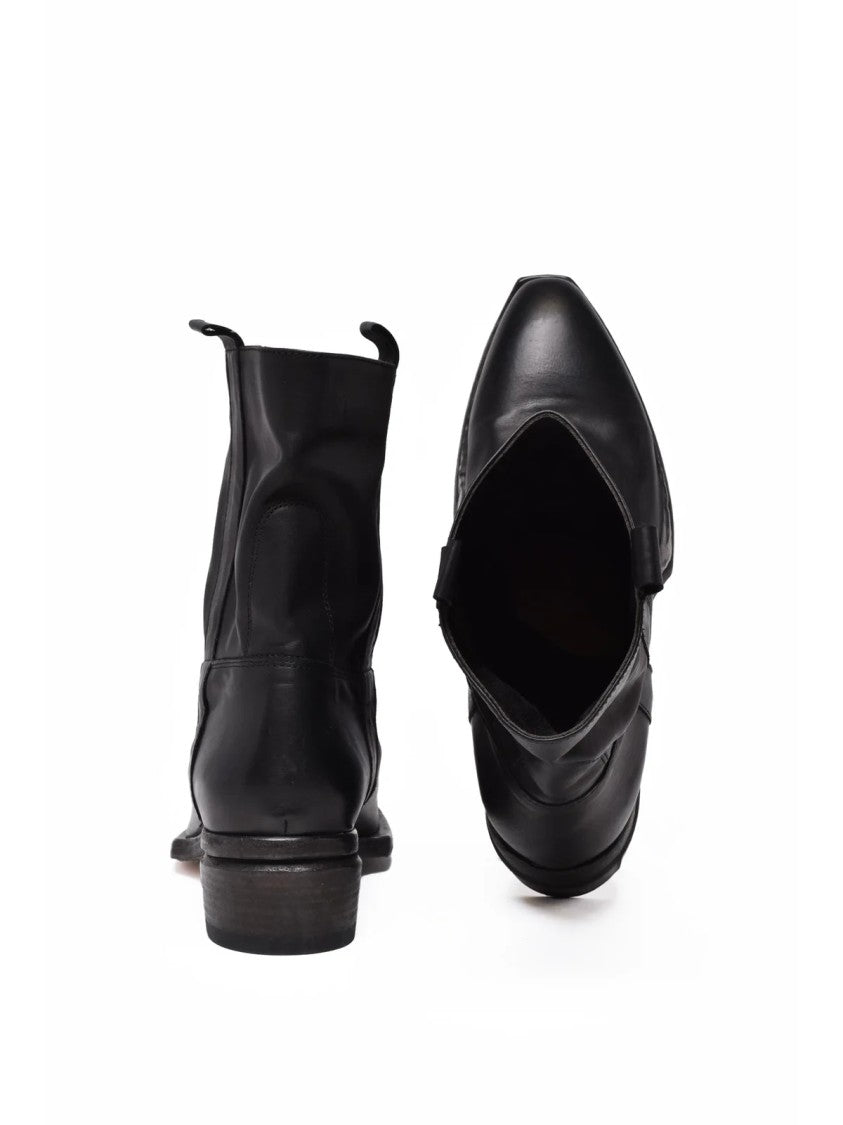 Shoto Black Leather Pointed Ankle Boots