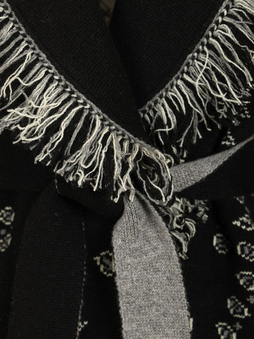 Alanui Fringed Bandana Jacquard Cardigan With Shawl Collar