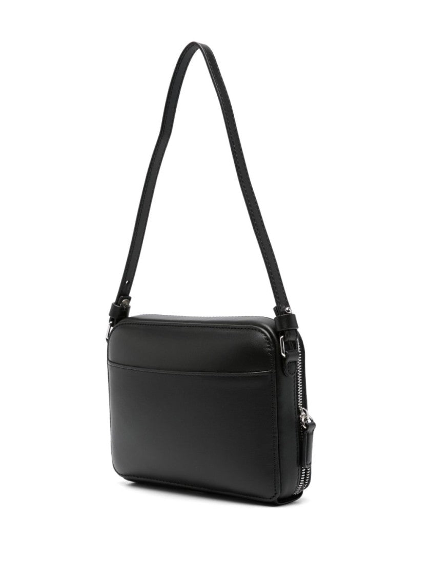 Courrèges Herringbone Chain-Link Shoulder Bag In Black Calf Leather