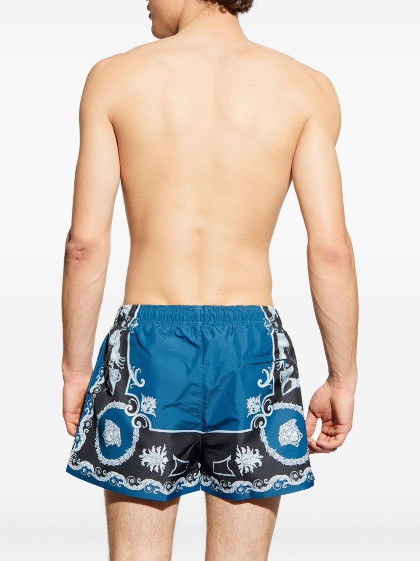 Versace Ornamental Print Swim Shorts With Drawstring Waist