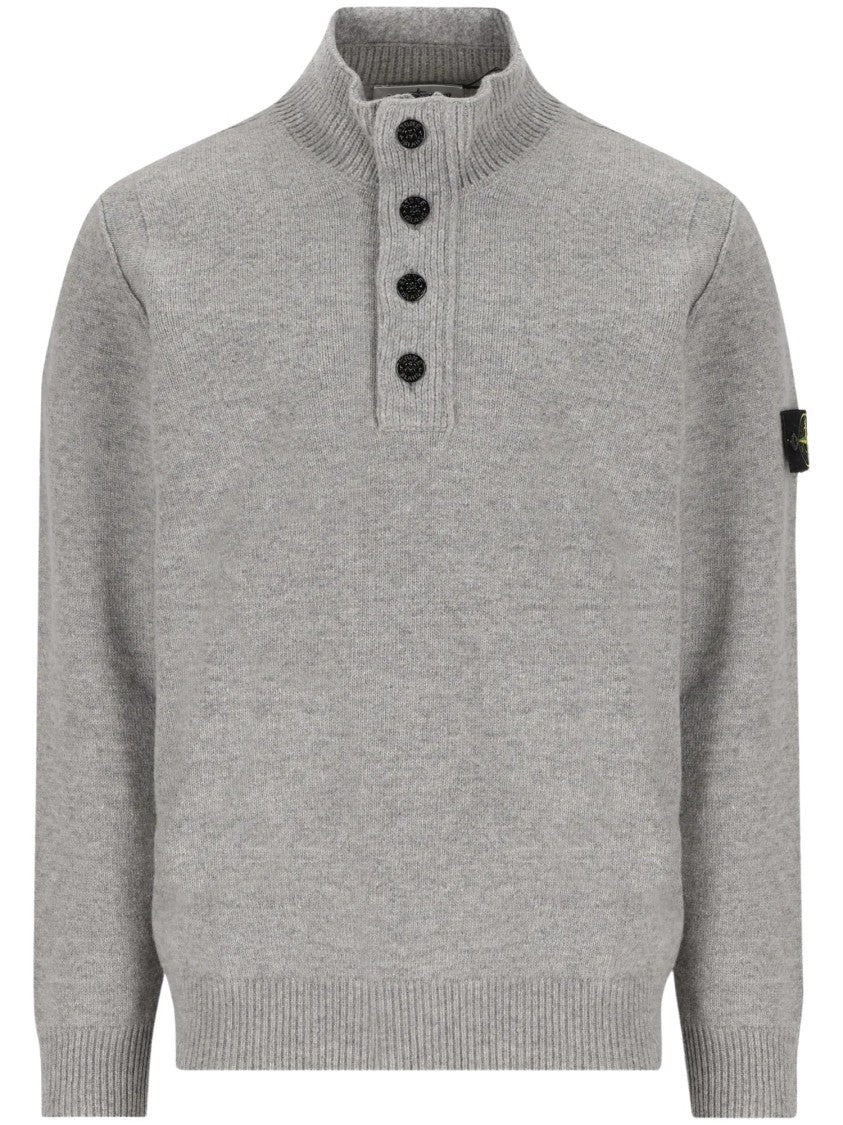 Stone Island Medium Grey Knit Sweater With Ribbed High Collar