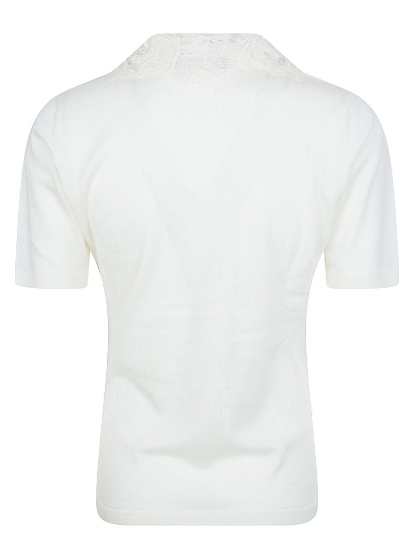 Fabiana Filippi V-Neck Top With Delicate Lace Collar
