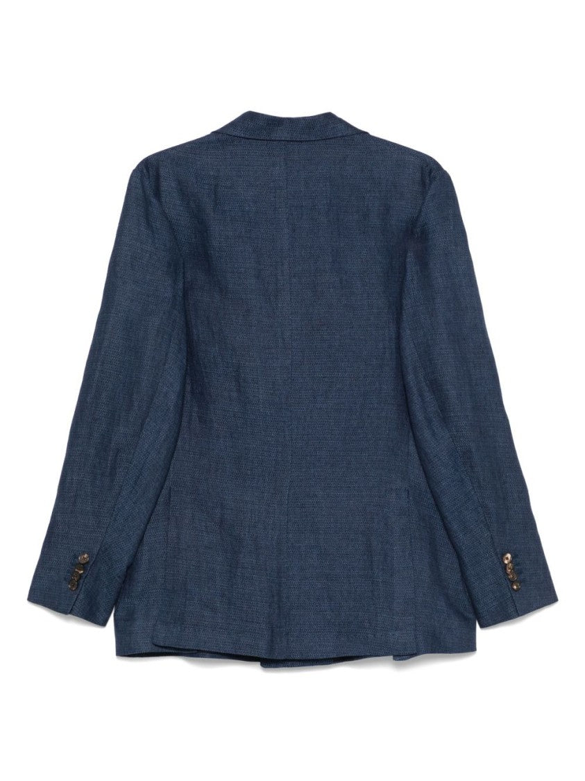 Doppiaa Indigo Blue Double-Breasted Blazer With Side Patch Pockets
