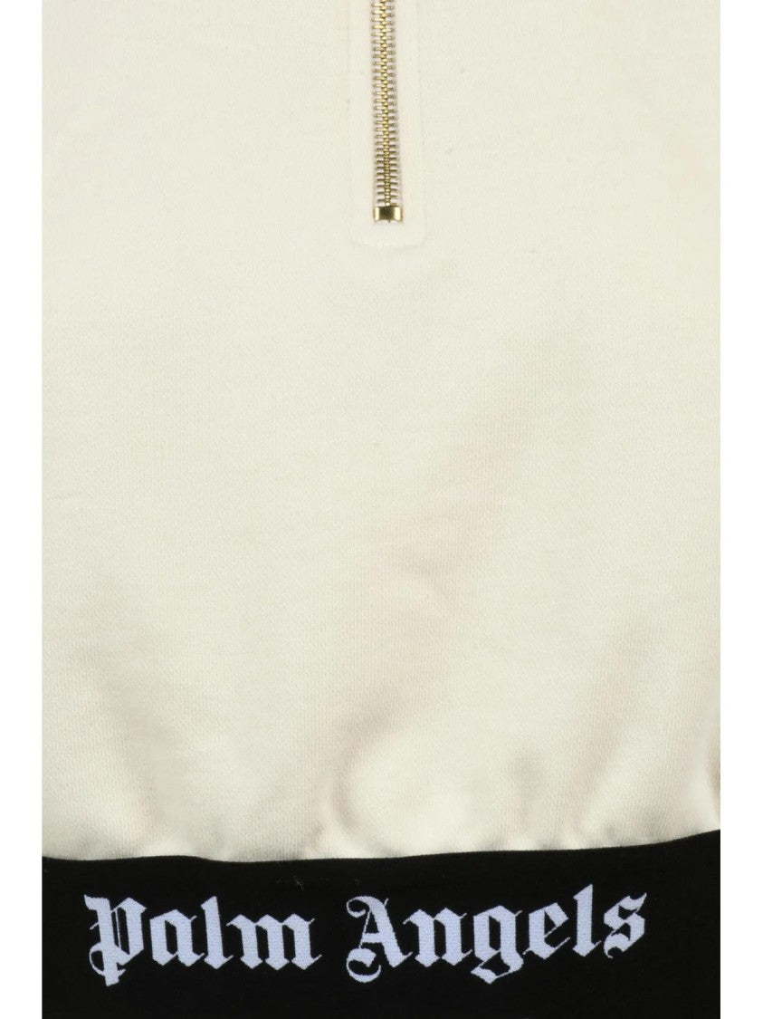 Palm Angels Cropped Hoodie With Half-Zip Front And Bold Waistband