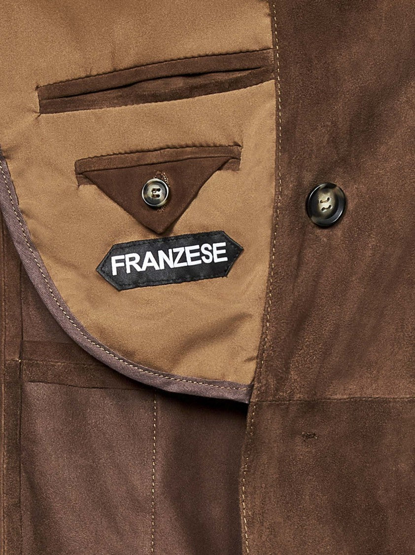 Franzese Collection Double-Breasted Blazer In Brown Pure Canadian Suede