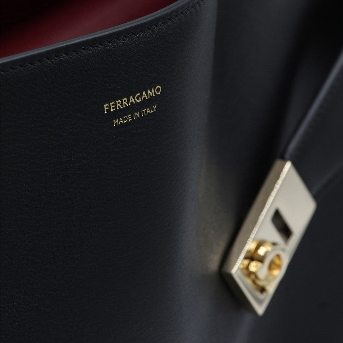 Ferragamo Structured Black Handbag With Gold-Tone Hardware
