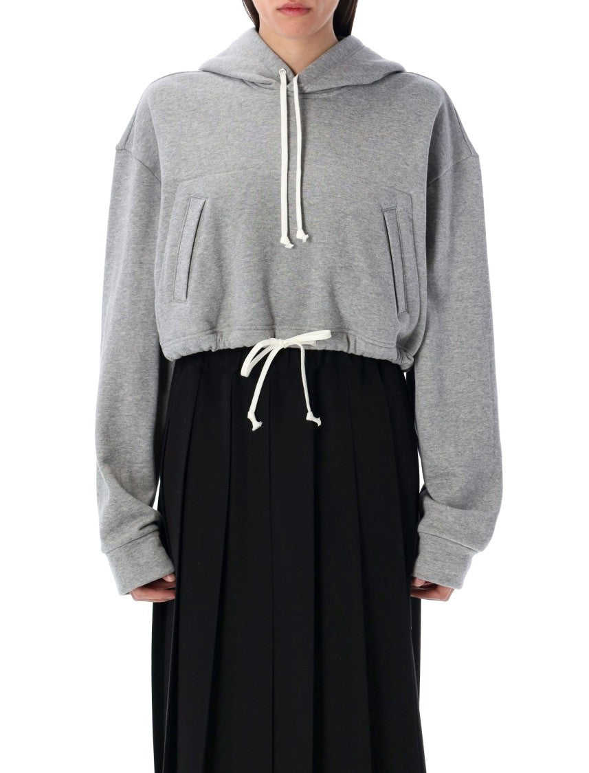 Comme Des Garçons Cropped Grey Hoodie With Drawstring