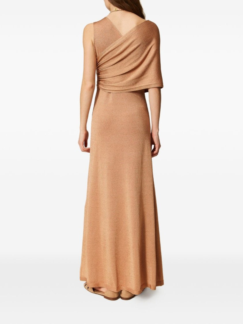 Twin-Set Asymmetrical Neckline Maxi Dress With Draped Overlay