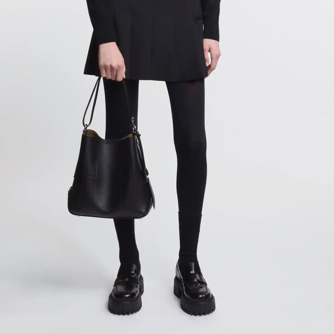 Hogan Structured Black Leather Hobo Bag