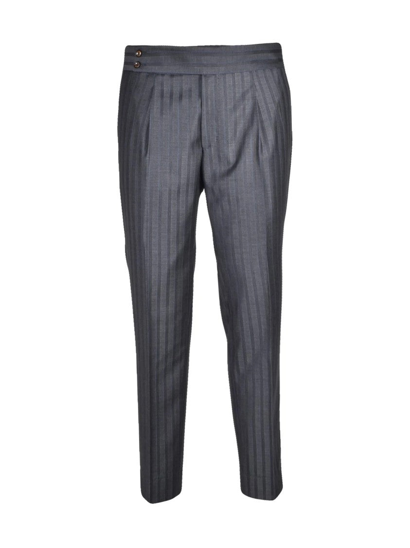 Lab 001 Grey Polyester-Viscose Pleated Formal Suit