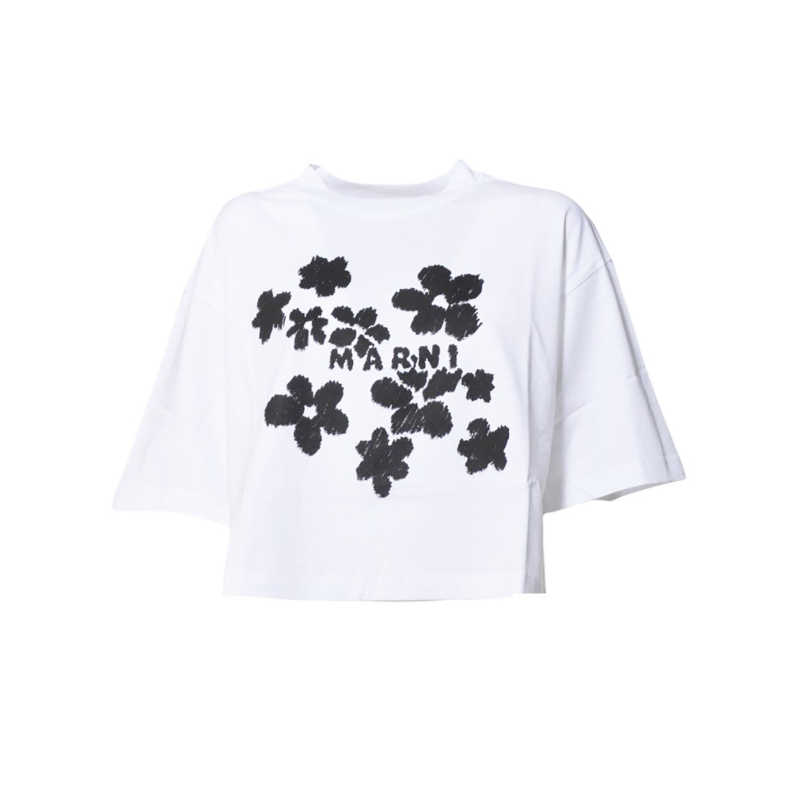 Marni White Cotton Jersey Cropped T-Shirt