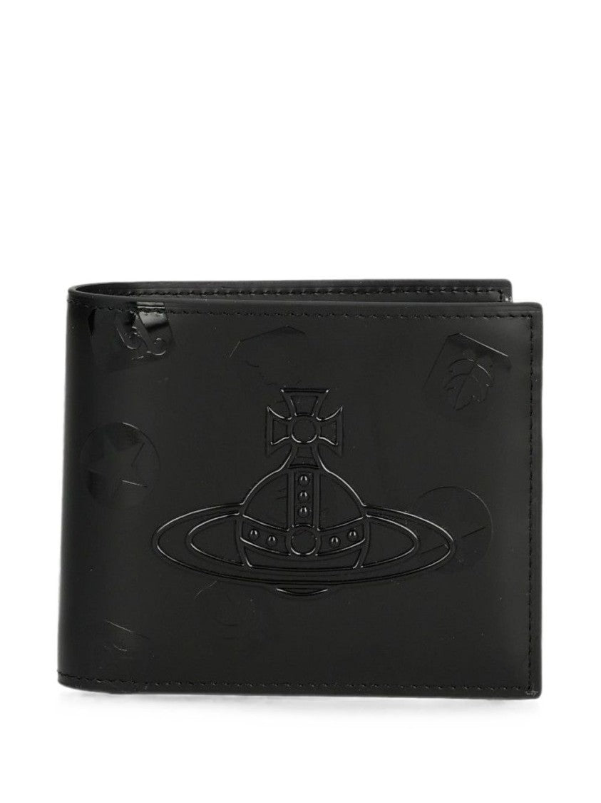 Vivienne Westwood Black Embossed Planetary Motif Leather Wallet