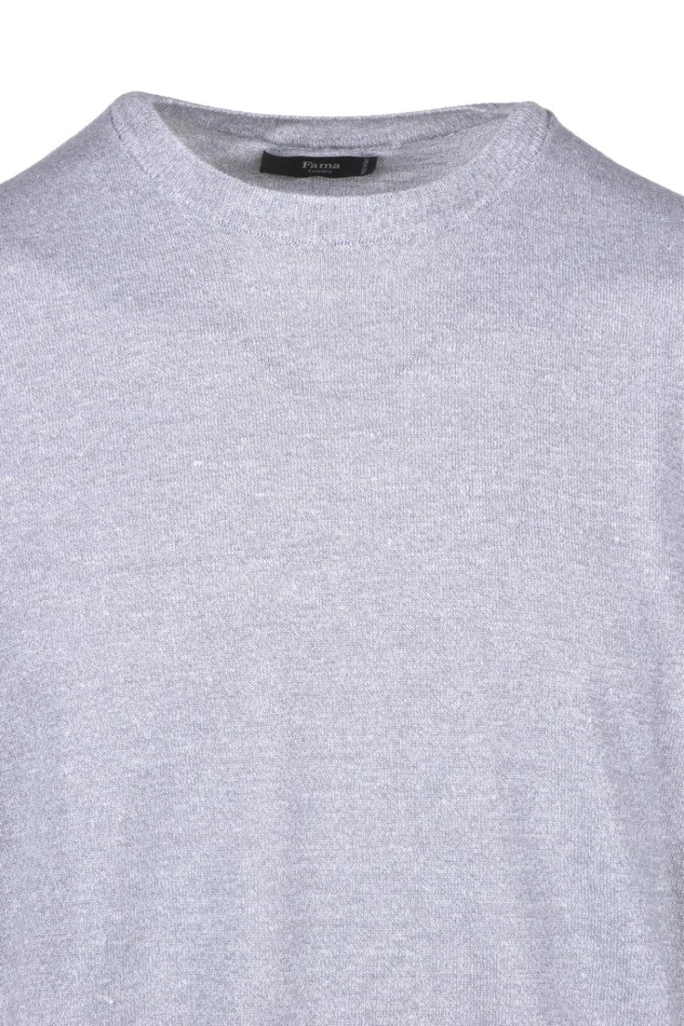Fama Light Grey Linen Cotton Crew Knit Top