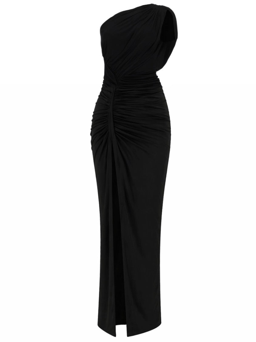 Rick Owens X Lilies One Shoulder Draping Ruched Midi Dress