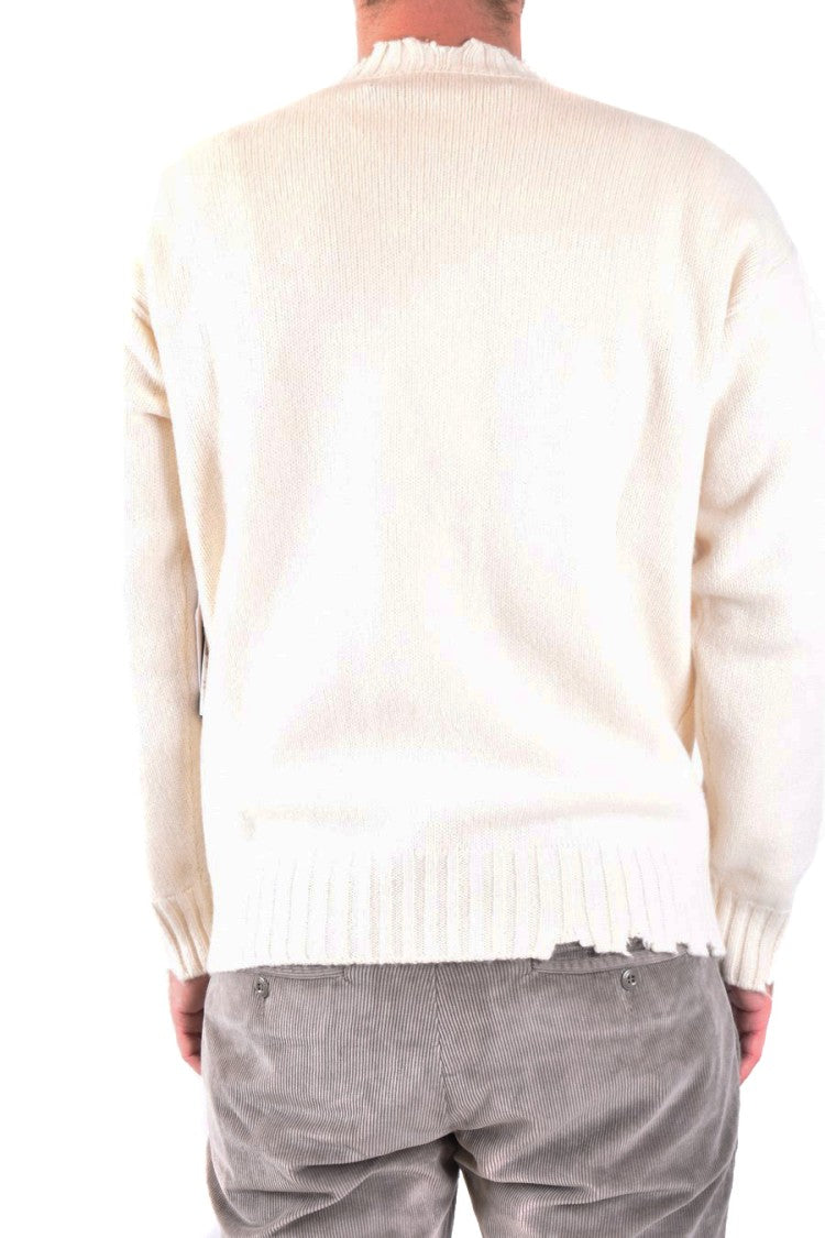 Isabel Benenato Distressed Off-White Knitwear With Ribbed Detailing