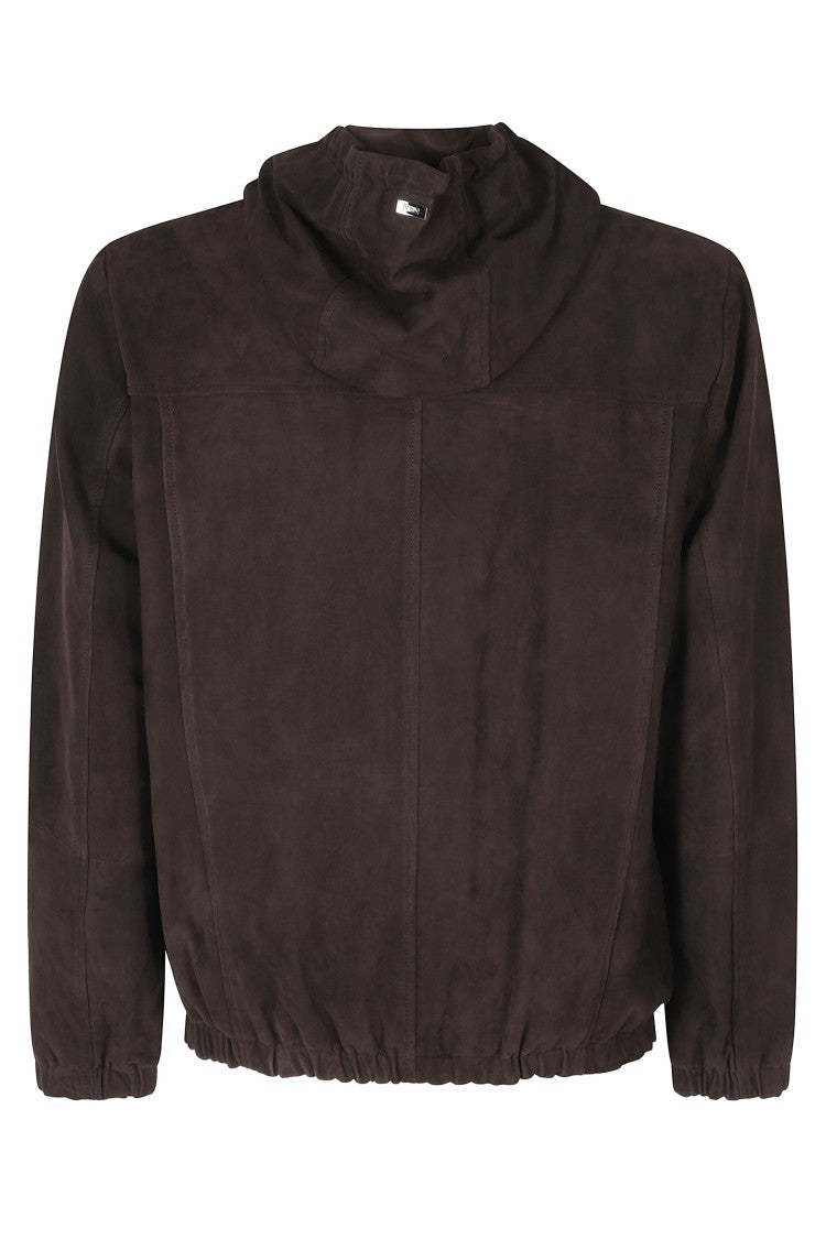 Herno Hooded Suede Jacket With Zip Closure And Elasticized Details