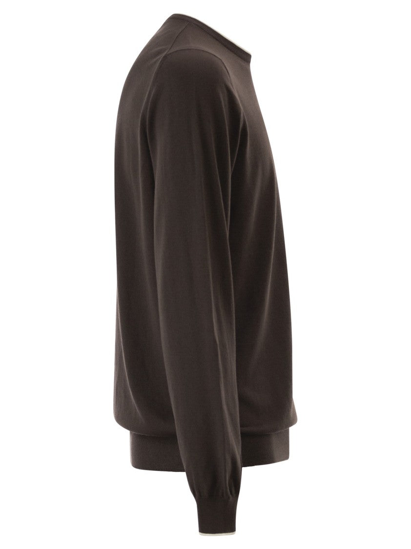 Fay Long-Sleeved Crew Neck Jumper With Contrasting Trim