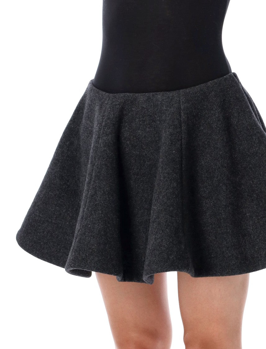 Ganni Flared Mini Skirt With Textured Wool And Structured Pleats