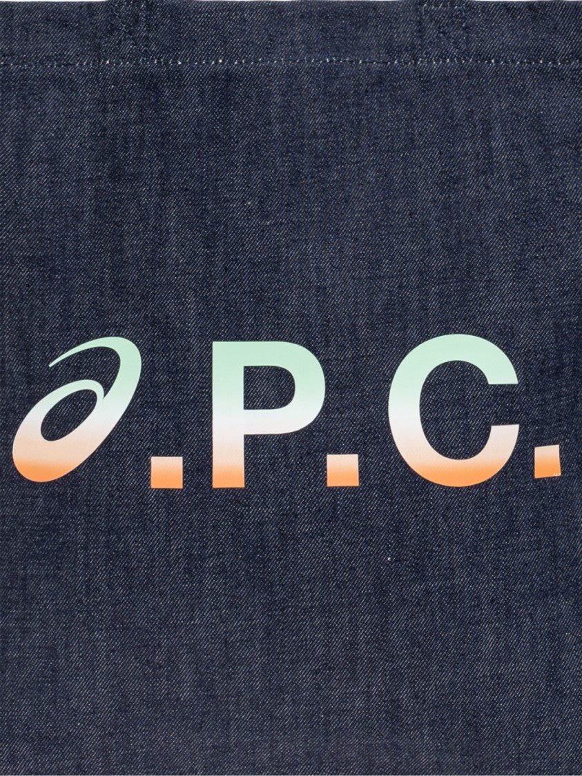 A.P.C. Blue Lou Gradient Logo Cotton Tote Bag
