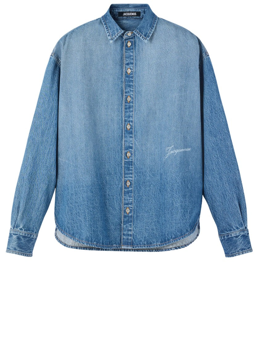 Jacquemus Cotton Denim Shirt With Pointed Collar