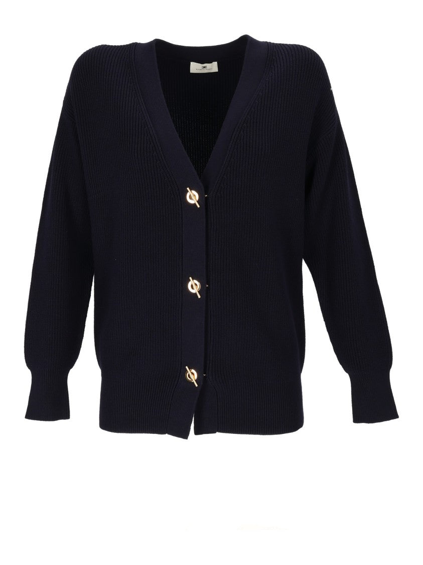 Elisabetta Franchi Ribbed Knit Cardigan With Deep V-Neckline
