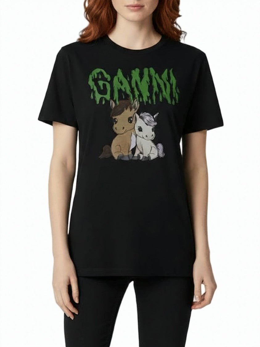 Ganni Short-Sleeved Black T-Shirt
