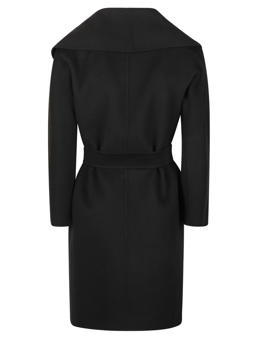 Max Mara Draped Collar Black Coat With Matching Belt