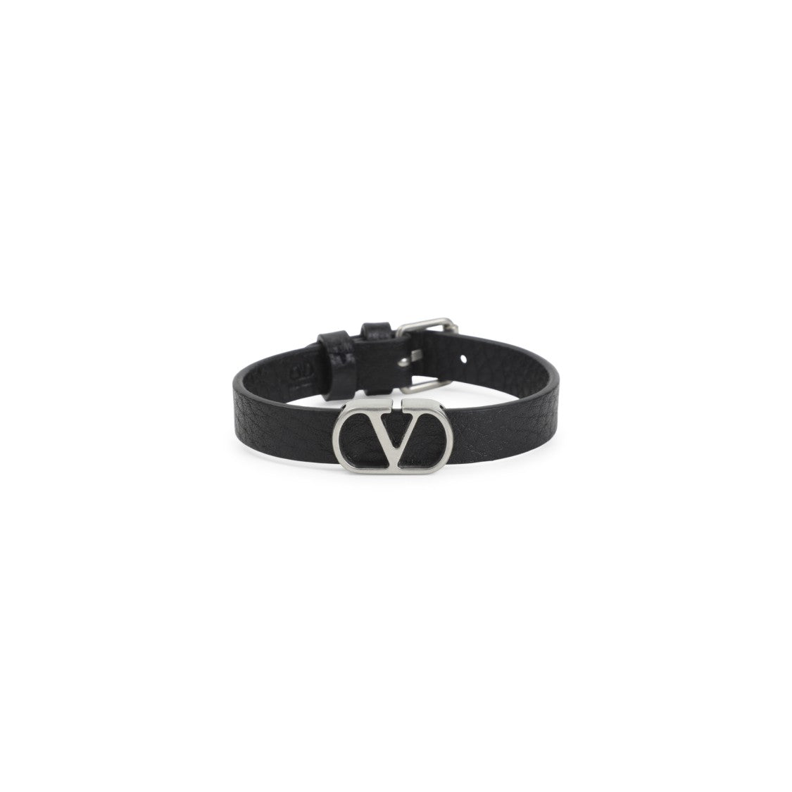 Valentino Garavani Textured Leather Bracelet With Polished Metal Buckle