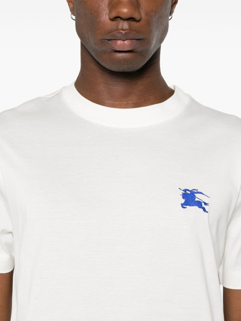 Burberry White Crew Neck T-Shirt With Equestrian Knight Motif