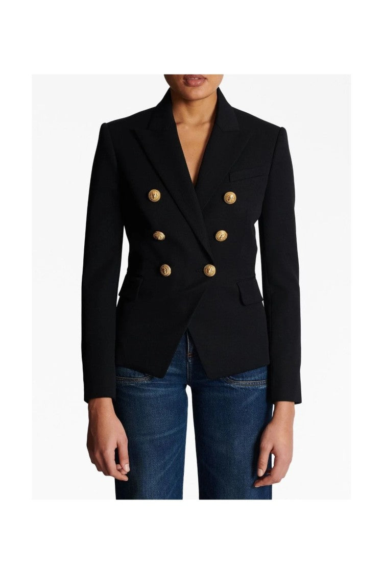Balmain Black Double-Breasted Viscose-Blend Blazer