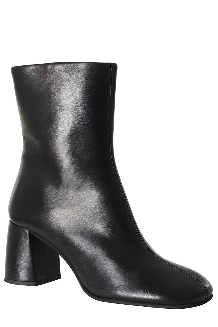 Poeve Glossy Leather Ankle Boots With Side Zipper And Block Heel