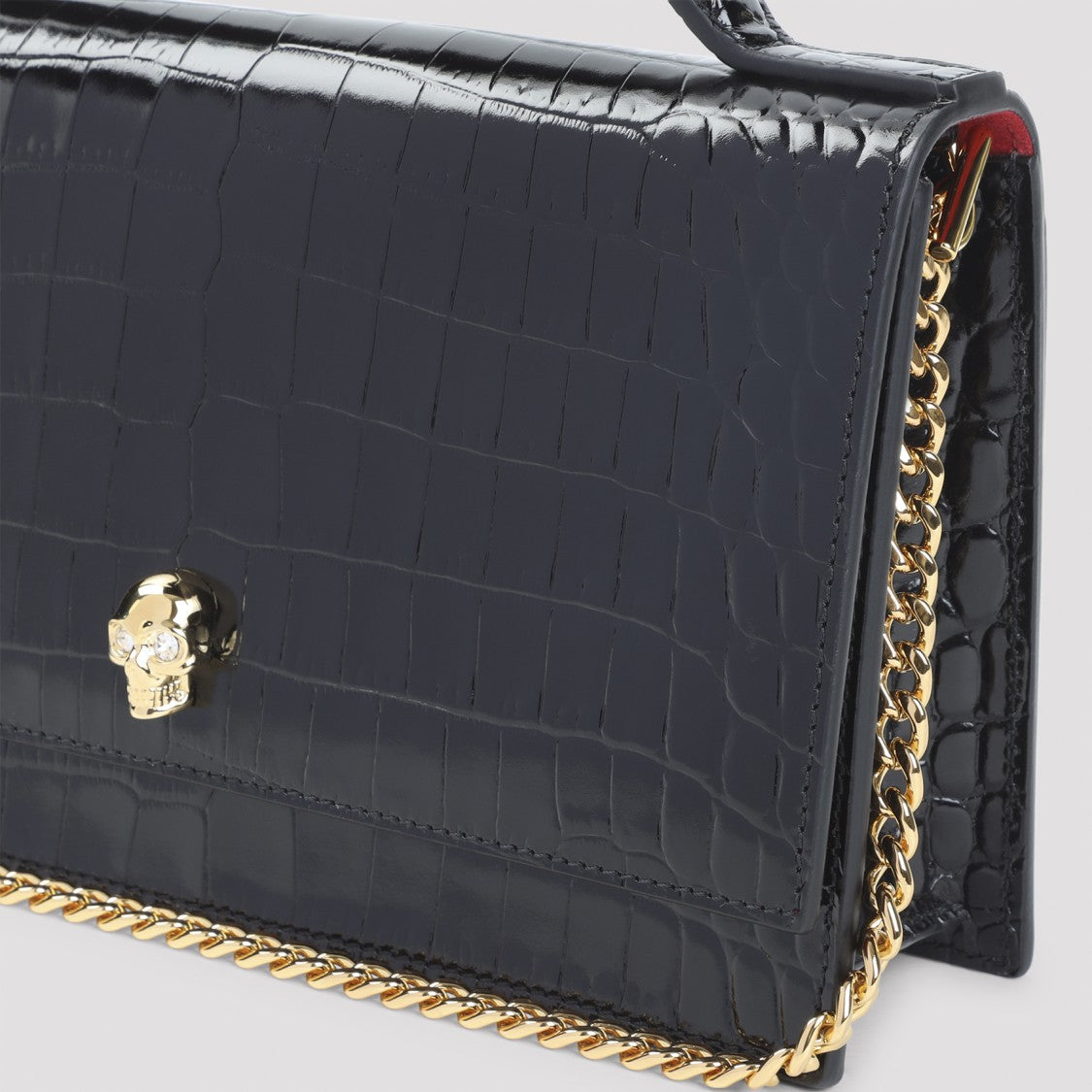 Alexander Mcqueen Crocodile-Embossed Black Leather Clutch