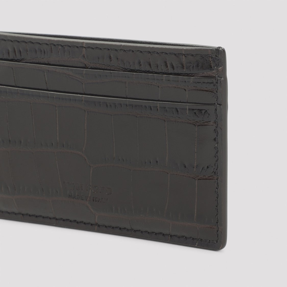 Tom Ford Brown Calf Leather Credit Card Case