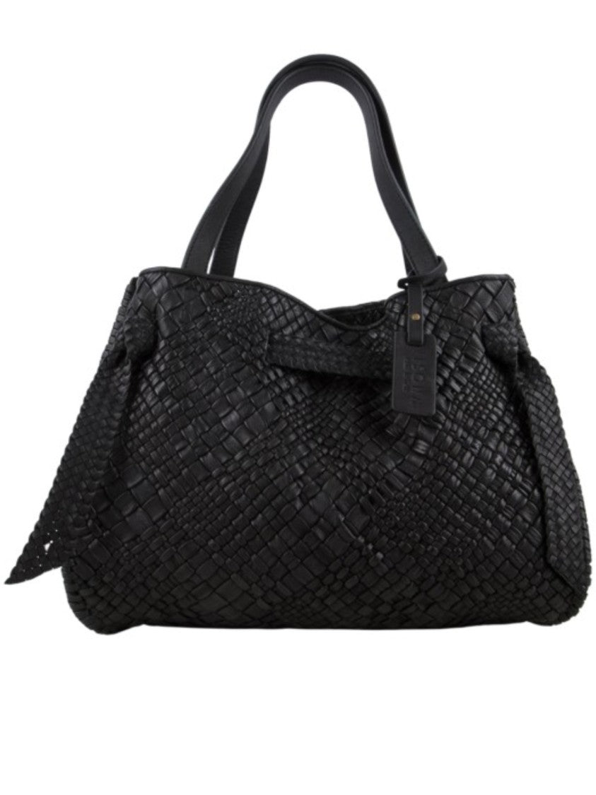 Visona` Spacious Woven Calf Leather Handbag