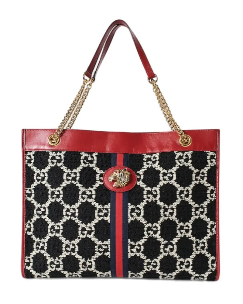 Gucci Rajah Large In Tweed Gg In Black And Red