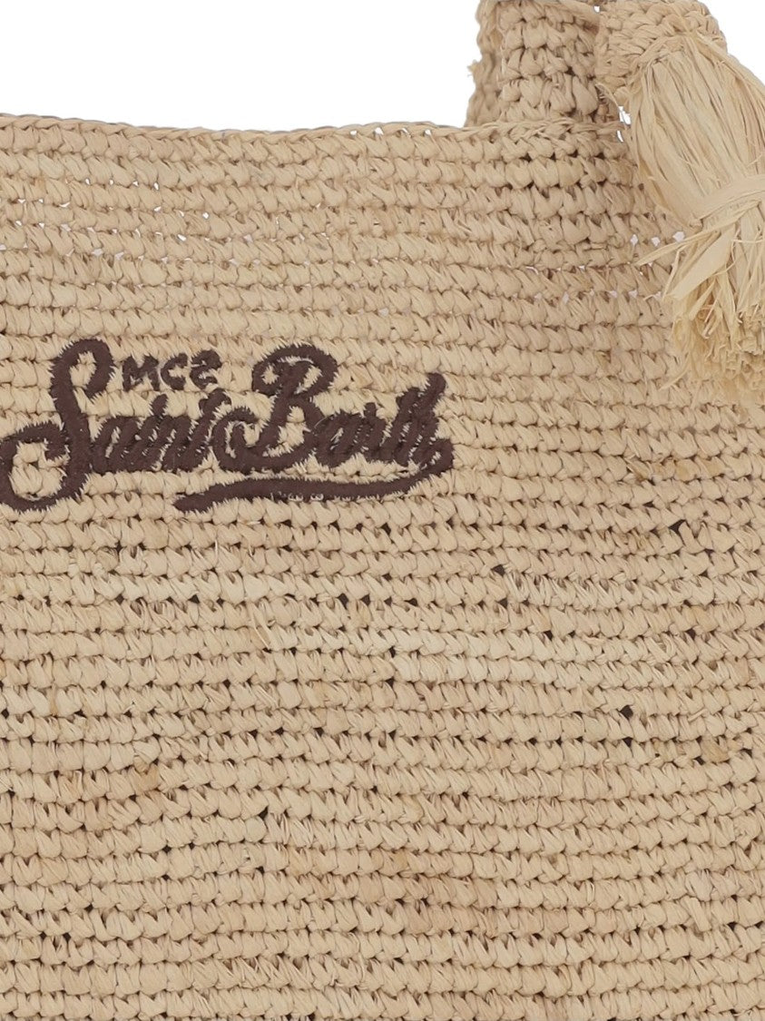 Mc2 Saint Barth Rectangular Woven Tote Bag With Fringed Edges