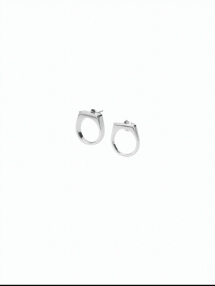 Mm6 By Maison Margiela Geometric Silver-Tone Brass Earrings With Polished Finish