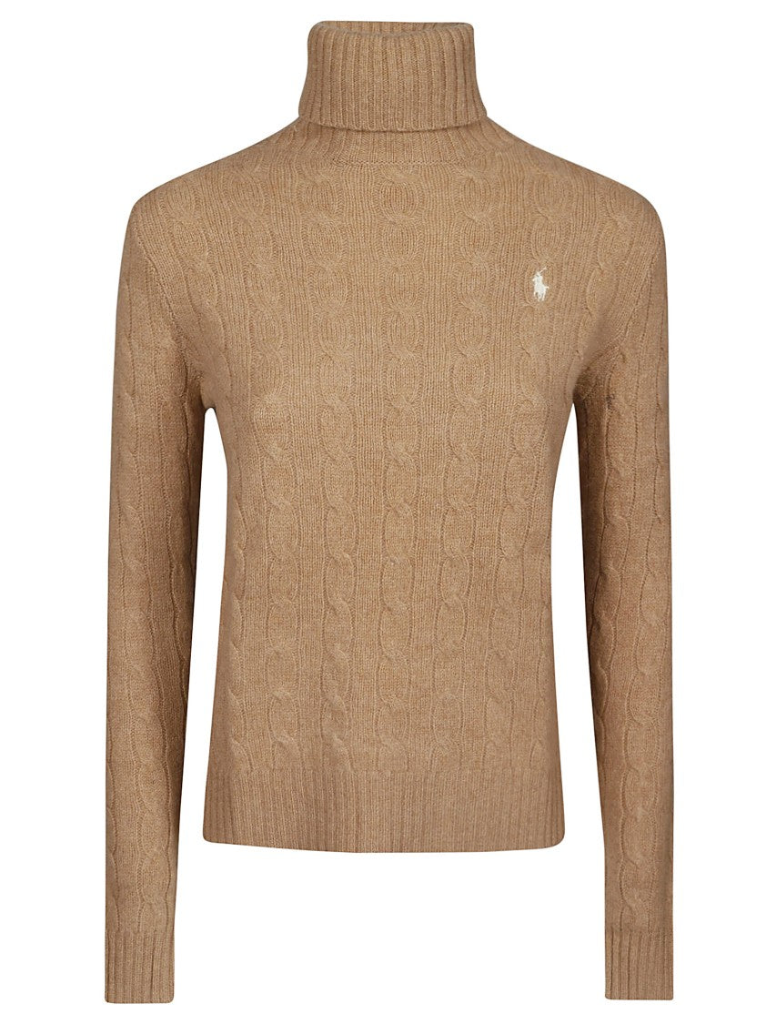 Polo Ralph Lauren Brown Cable Knit Wool-Cashmere Turtleneck