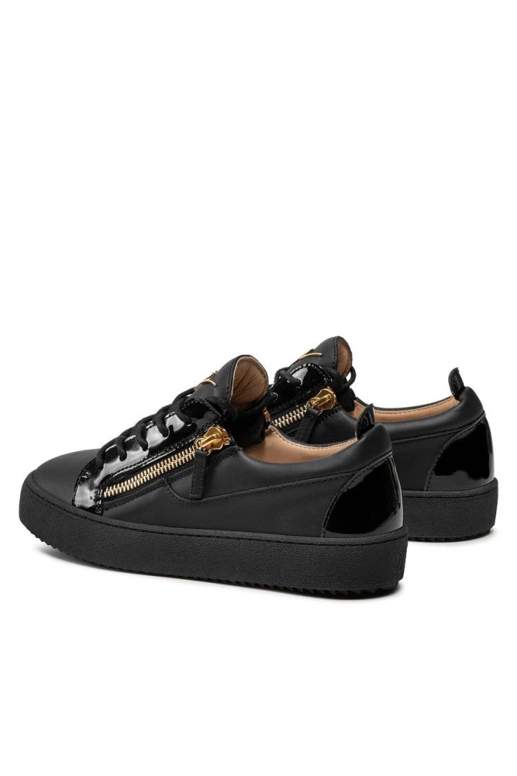 Giuseppe Zanotti Black Leather Sneakers With Patent Accents