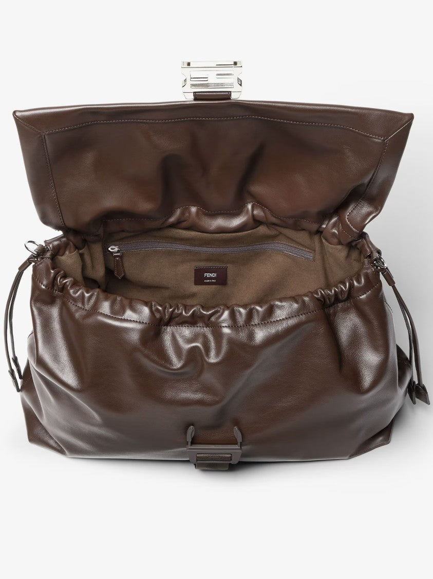 Fendi Mamma Baguette Ruched Brown Leather Bag